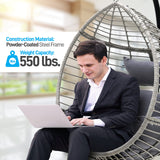 SereneLife Hanging Egg Chair with Stand - Indoor Outdoor Patio Wicker Rattan Lounge Chair with Stand, Steel Frame, UV Resistant Washable Cushions for Garden Backyard Deck Sunroom SLGZ0EGG (Gray) SereneLife