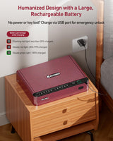 BILLCONCH Smart Gun Safe with Security Cable - Biometric Gun Safe for Handgun 4 Ways Quick Access with Fingerprint/Keypad/Key/APP Lock for Bedside Home Car with LCD/Voice Guide - Burgundy Red BILLCONCH