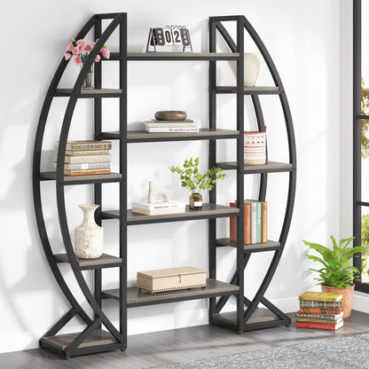 Tribesigns Industrial Elegant Oval 5-Tier Bookshelf in Grey - WoodArtSupply