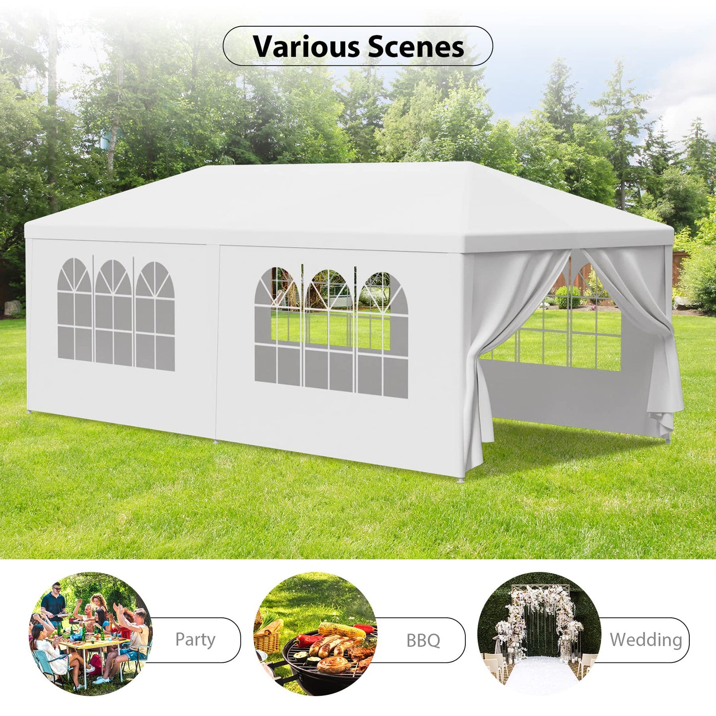 JupiterForce 10x20 Canopy Tent Outdoor Wedding Party Tent with Removable Sidewalls Heavy Duty Waterproof Patio Gazebo Shelter BBQ Pavilion Canopy Cater Event Tents, White(10' x 20')