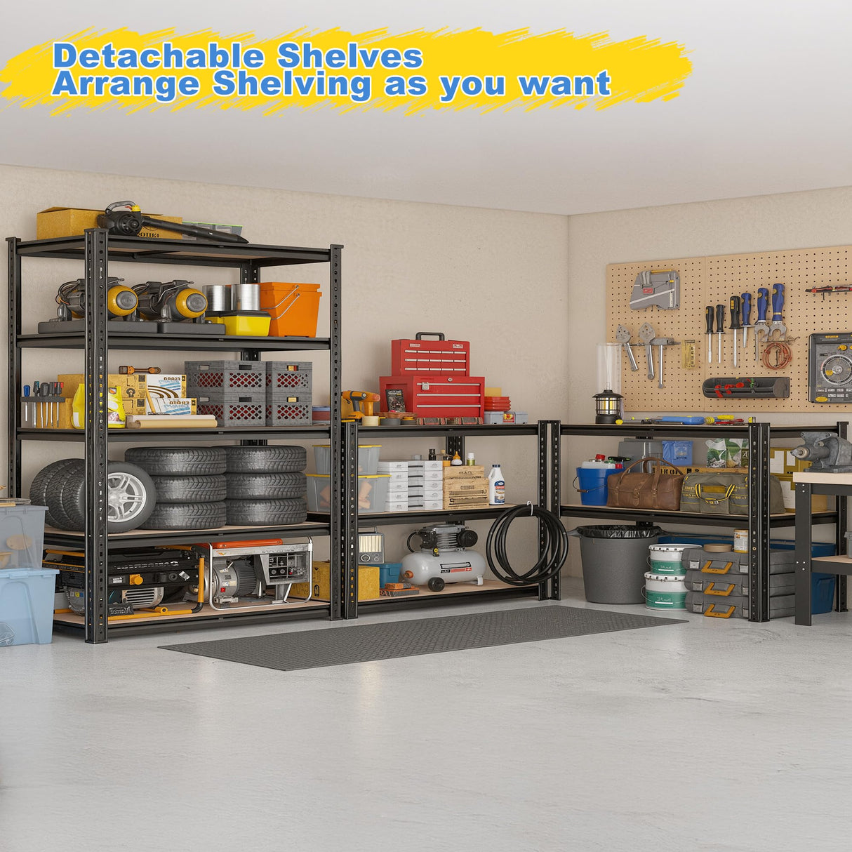 REIBII Set of 2 Garage Shelving, 2015LBS Adjustable Metal Shelving, 5 Tier Storage Shelves for Garage, Pantry, Kitchen, Basement 72.1" H x 35.54" W x 15.75" D Heavy Duty Shelving Unit REIBII