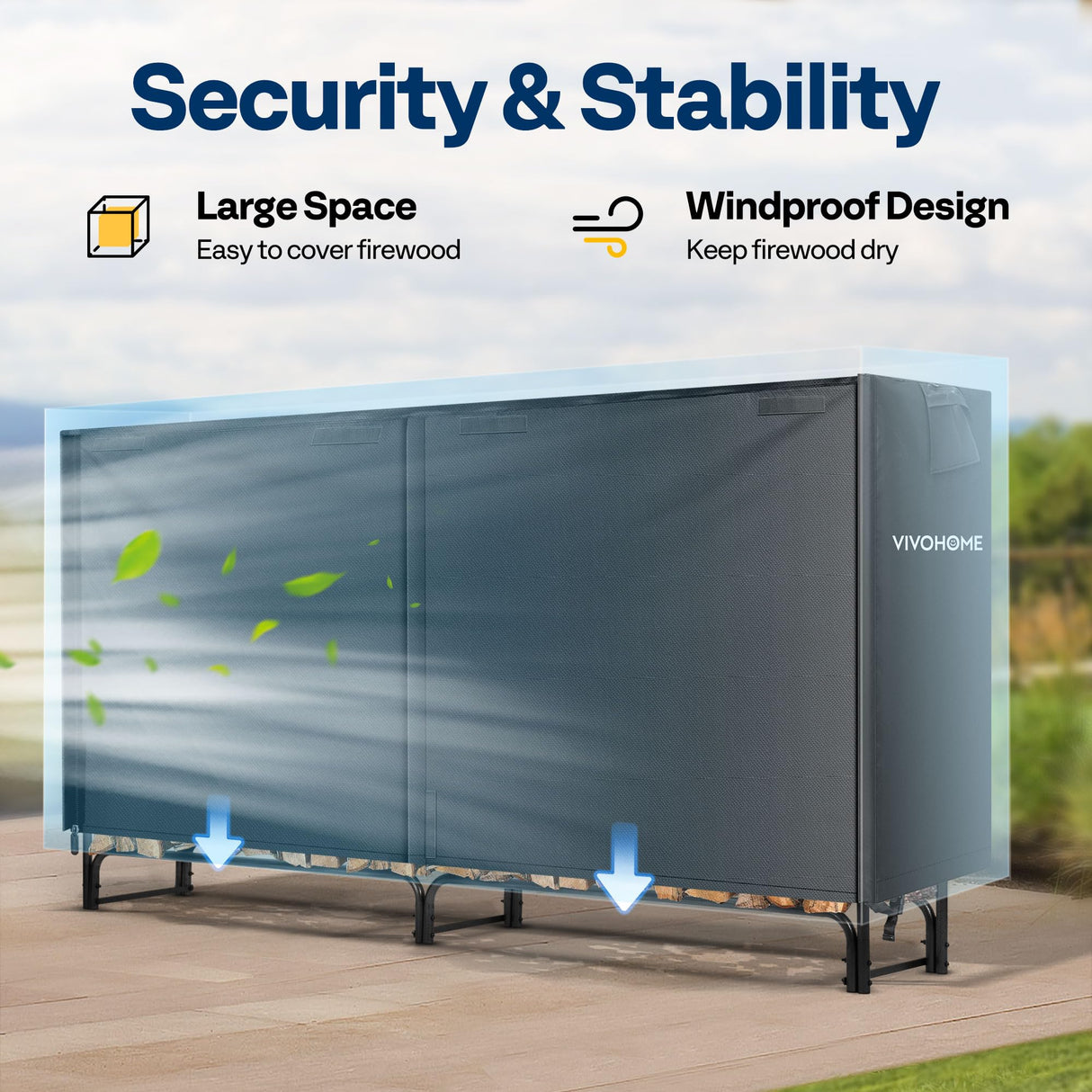 VIVOHOME 8ft Log Rack Cover, Heavy Duty 600D Oxford Outdoor Firewood Storage Cover with Zipper and Hook Loop Tape (Log Rack not Included) VIVOHOME