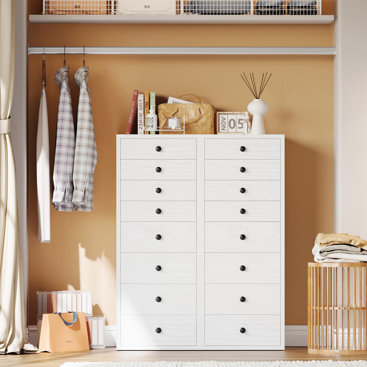 LIKIMIO Tall Dresser, Small Dressers with 8 Storage Drawers, Chest of Drawers for Organizing, Tall Narrow Dresser for Bedroom, White LIKIMIO