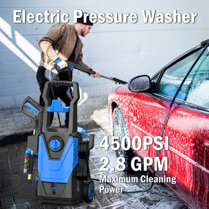 Zelonpro Electric Pressure Washer, 4500PSI 2.8 GPM Power Washer 2025 Upgraded with 55FT Cleaning Range, 4 Nozzles, Foam Cannon, High Pressure Cleaning Machine for Cars, Homes, Patios, Fences, Blue