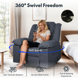 Softa 360° Swivel Rocker Recliner with Massage & Heat for Adults, Manual Rocking Chair with USB Port & Side Pocket, Swivel Glider Recliner for Living Room Apartment Small Spaces (Blue Gray) Softa