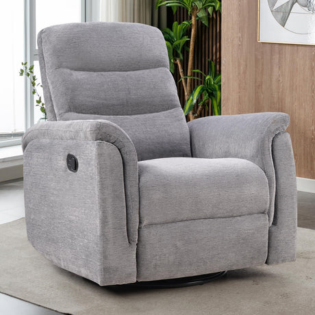 INZOY Swivel Rocker Recliner, Nursery Glider Chair, Manual Chairs Swivel Glider Recliners with Soft Backrest, Fabric Manual Reclining Sofa for Living Room Bedroom Apartment, Grey INZOY