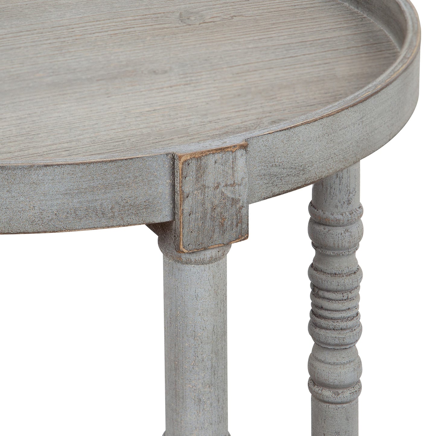 Kate and Laurel Bellport Shabby Chic Round Side Accent Table or Plant Stand with Turned Legs and Lower Shelf, Distressed Gray Finish - WoodArtSupply