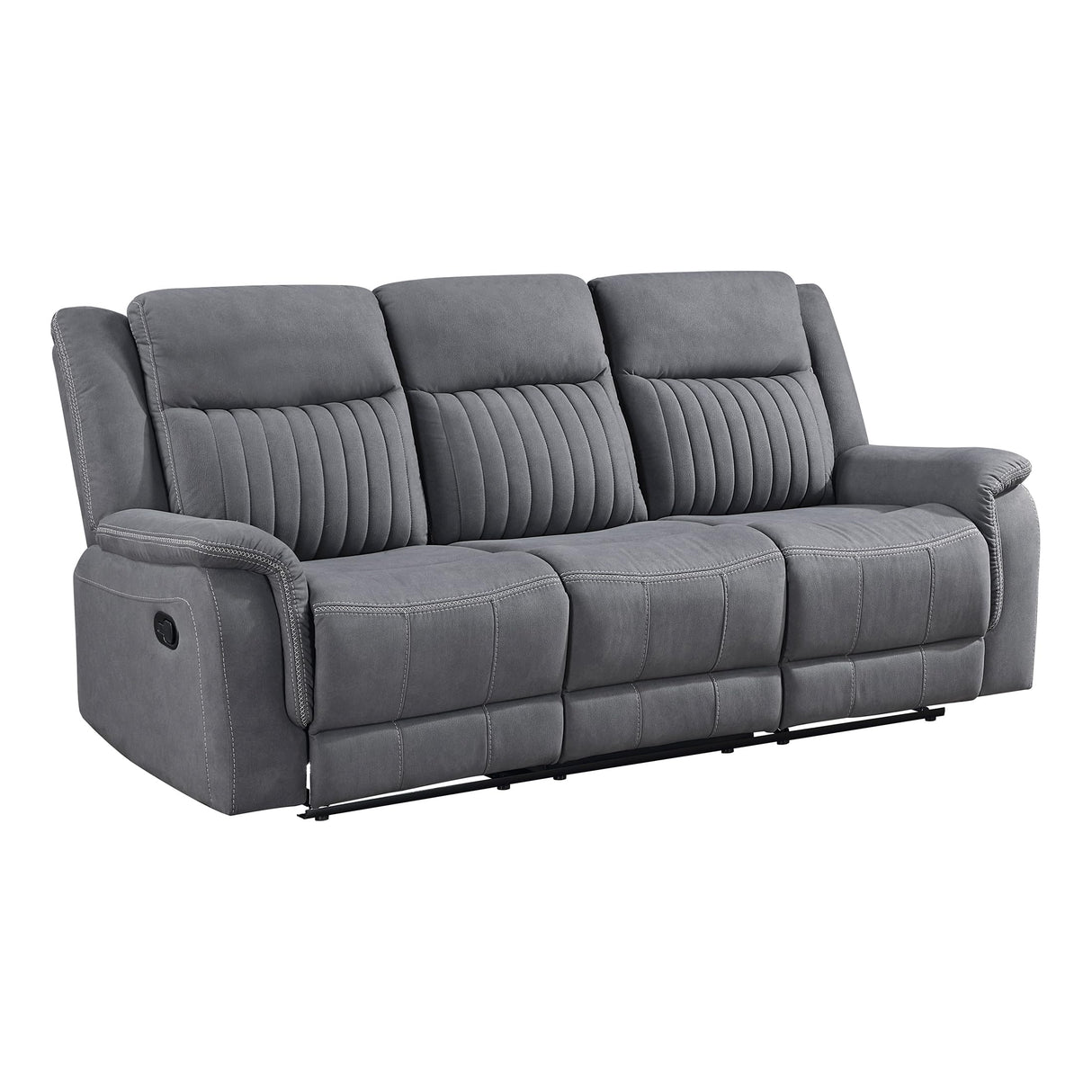 Lexicon Manual Double Reclining Sofa, Polished Microfiber Upholstered 3 Seater Manual Sofa Recliner for Living Room, Wall Hugger, Easy Assembly, Gray Lexicon