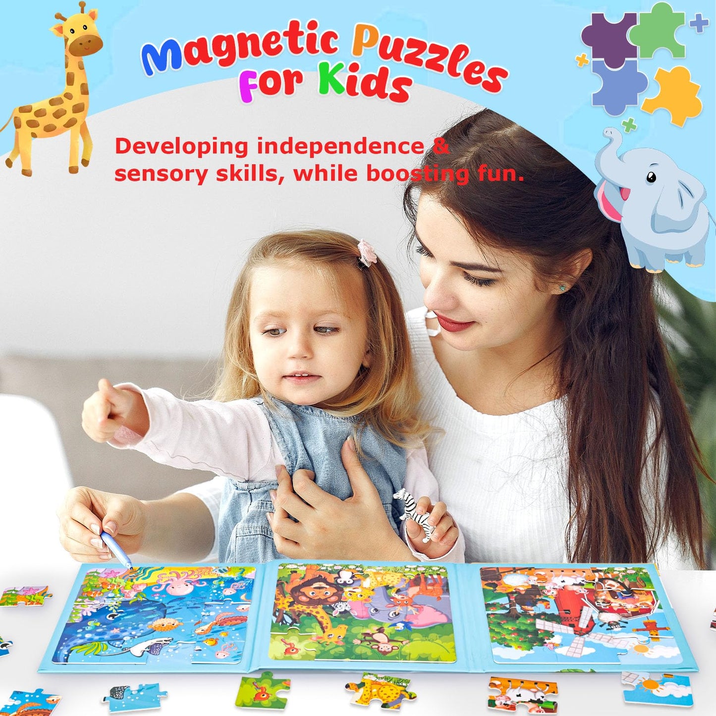 LovesTown Magnetic Puzzles for Toddlers, Travel Puzzle for Kids, Magnetic Puzzle Book for Boys and Girls, Animal Educational Learning Magnet Game for Road Trip