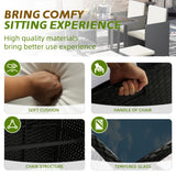 LHBcraft 9 Pieces Patio Dining Sets Outdoor Conversation Sets, Space Saving Wicker Chairs with Glass Table and Ottomans, Cushioned Seating and Back Sectional Dining Sets(BK-WH) LHBcraft
