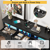 Hlivelood Farmhouse 9 Drawer Dresser with LED Lights, 63" Wide Large Chest of Drawers for Bedroom, Modern Wood Dresser Storage Organizer with Charging Station for Living Room, Bedroom, Hallway, Black Hlivelood