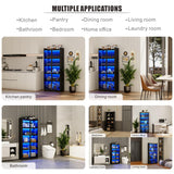 Display Cabinet with Doors and Adjustable Shelves, 65" Tall Bookcase with LED Lights/Human Sensor, 5 Tier Display Case for Collectibles Bedroom Living Room Office, Black - Smoked Black Door Dystler