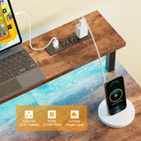 Furologee Desk with Power Outlets and LED Lights, 47in Gaming Computer Desk with 4 Fabric Drawers, Home Office Desk with Full Monitor Stand and Shelf, Study Writing Desk Bedroom, Rustic Brown Furologee