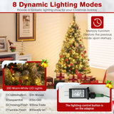 Goplus 5ft Pre-Lit Christmas Tree, Artificial Hinged Xmas Tree with 200 Warm-White LED Lights, 8 Lighting Modes, 450 Branch Tips, Red Berries & Pinecones, for Holiday Party Office Home Decor Goplus
