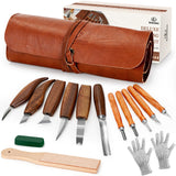 Wood Carving Tools, 15Pcs Wood Carving Kit with PU Storage Bag, Wood Whittling Kit with 6Pcs Whittling Knives & 5 Detail Carving Knives for Adults Wood Carving DIY K KERNOWO