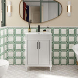 LUCKWIND 24" Bathroom Vanity with Sink Combo, Mid-Century Painted Bathroom Storage Cabinet with Cylindrical Feet, Undermount Sink and Vintage Handles, Mirror is NOT Included, White LUCKWIND