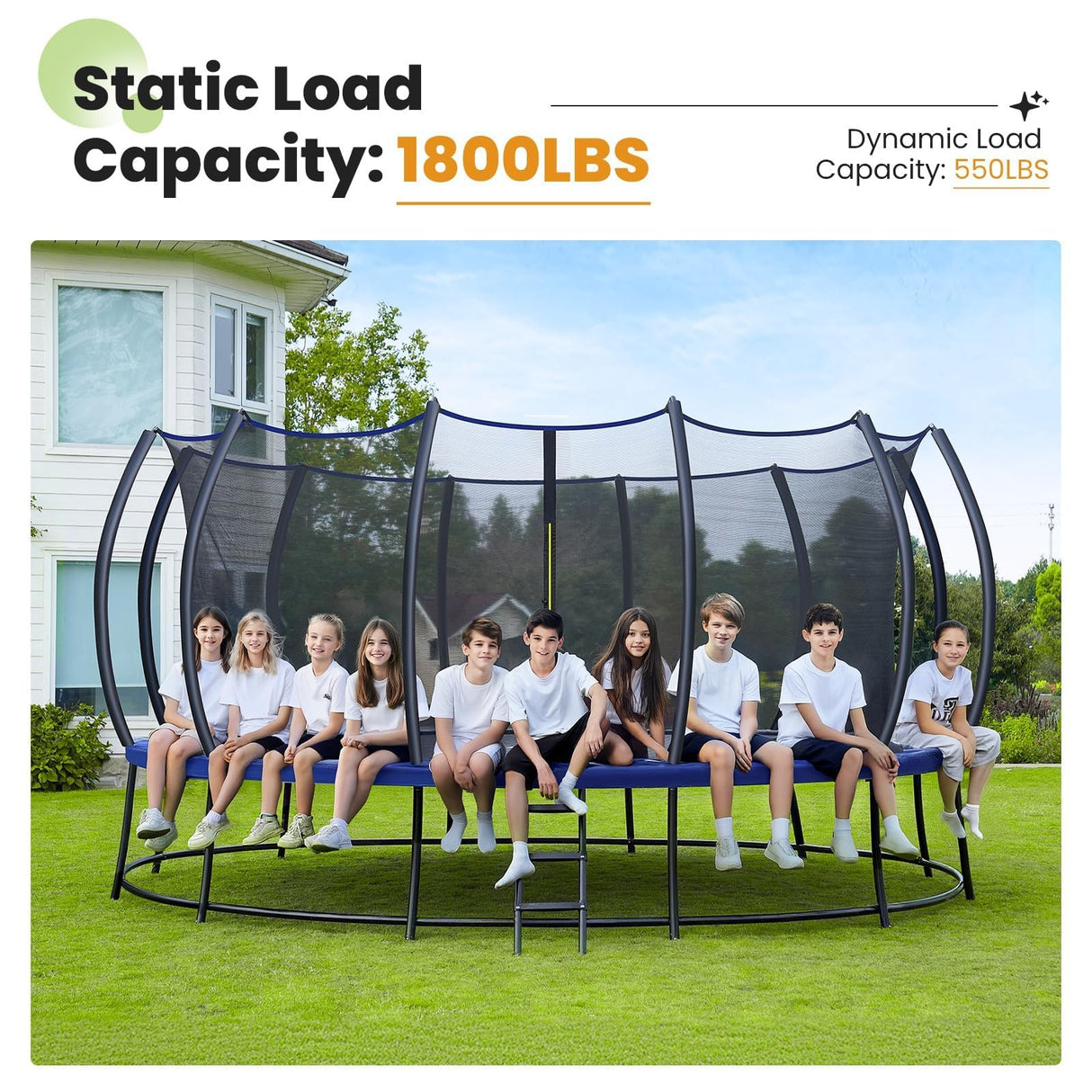 Zupapa 1800LBS Weight Capacity 2025 Double Frames Trampoline with No-Gap Design Curved Poles 16 15 14 12FT Trampolines for Kids with Enclosure Net Outdoor Trampolin for Children Adults Family Zupapa