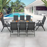 9-Piece Outdoor Dining Set - 8 Padded Aluminium Folding Chairs & Adjustable Rustproof Steel Table, Low-Maintenance Garden Furniture for Backyard, Balcony, Poolside, Includes 1.57"-1.97" Umbrella Hole BUPPLEE