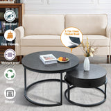 Round Nesting Coffee Tables Set: Gray Marble End Tables Set of 2 - Modern Metal Stacking Side Tables for Living Room Small Spaces Paradmas