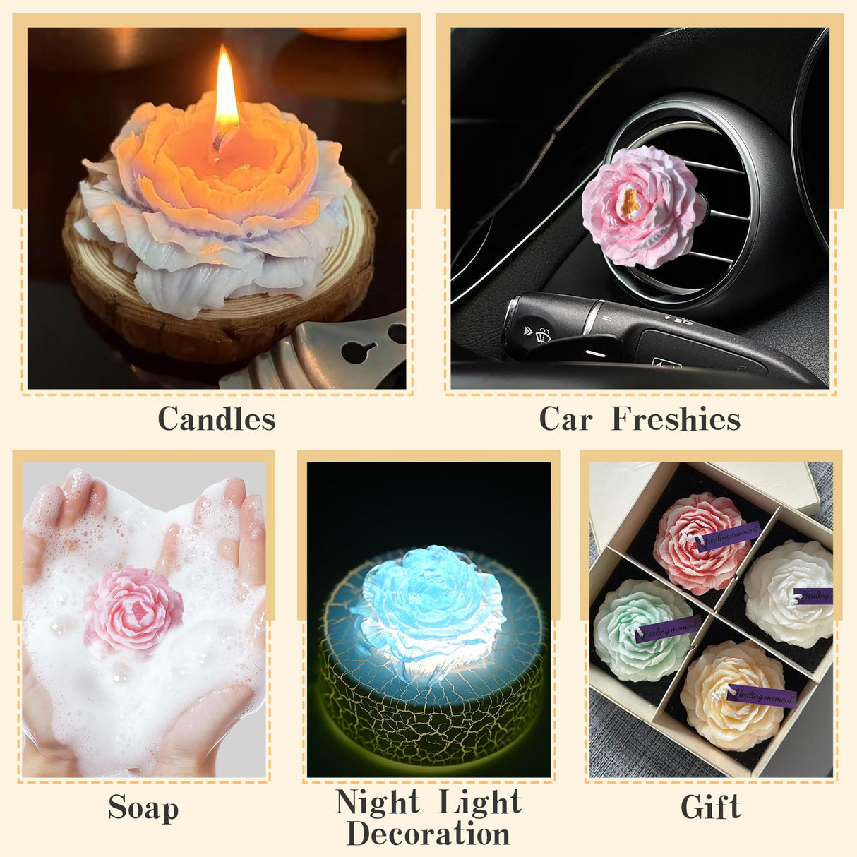 ZQYSING Peony Candle Mold for Candle Making, 3 Cavity Flower Silicone Molds for Epoxy Resin Wax Soap Clay Plaster Tealight Candles Crafts Casting Home Décor Handmade Gifts ZQYSING