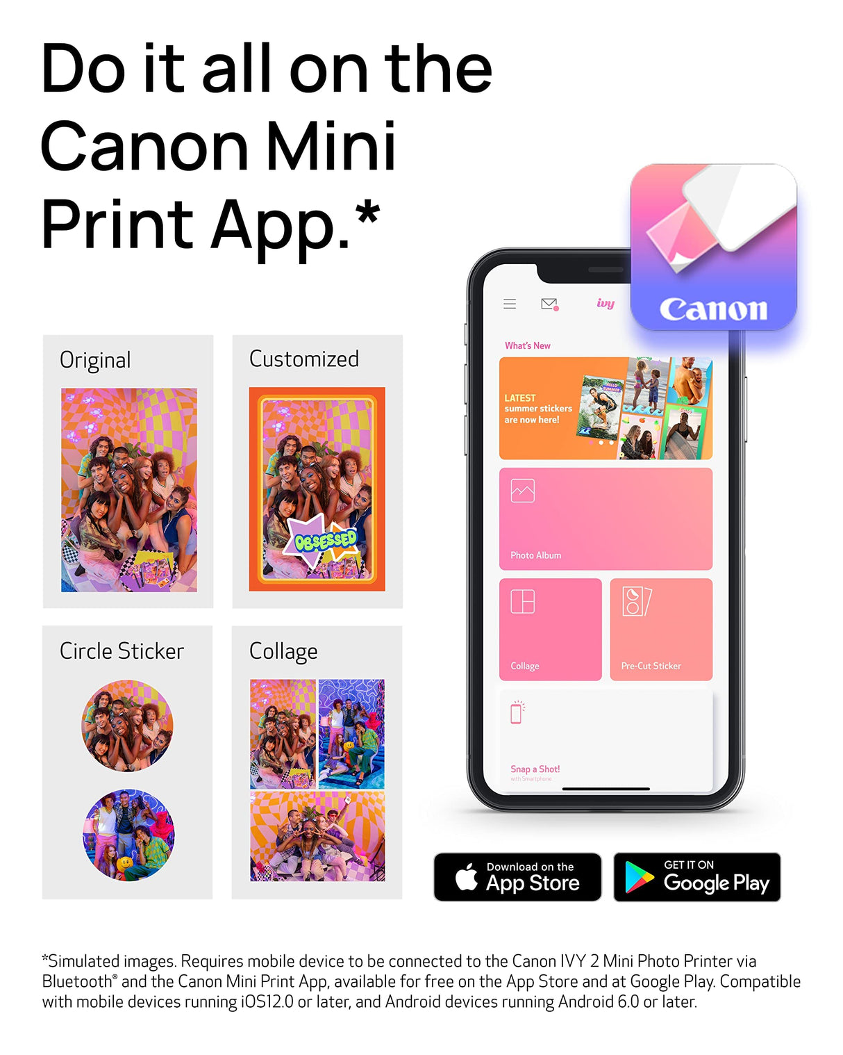 Canon Ivy 2 Mini Photo Printer, Print from Compatible iOS & Android Devices, Sticky-Back Prints, Pure White Canon