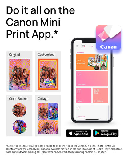 Canon Ivy 2 Mini Photo Printer, Print from Compatible iOS & Android Devices, Sticky-Back Prints, Blush Pink