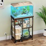 Aquarium Stand with Power Outlet, 3 Tiers Fish Tank Stand with Adjustable Storage Shelves & 4 Wheels for 10, 20 Gallon, 200LBS Capacity Terrarium Stand, Reptile Tank, Black, 24.8" x11.8" x 30.8" Korfile