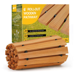 TONAHUTU 6FT Wooden Garden Pathway, Roll Out Wooden Curved Pathway Weather-Resistant Walkway for Outdoor Patios 17" W Roll Out Hardwood Walkway with Non-Slip Surface Wedding Party Pathways (Curved) TONAHUTU