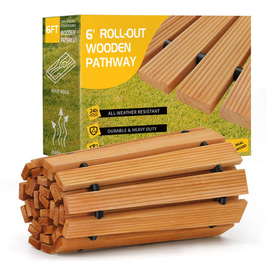 TONAHUTU 6FT Wooden Garden Pathway, Roll Out Wooden Curved Pathway Weather-Resistant Walkway for Outdoor Patios 17" W Roll Out Hardwood Walkway with Non-Slip Surface Wedding Party Pathways (Curved)