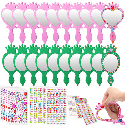 Geelin 24 Sets Princess Mirror Crafts Foam Mirror for Witch Party Favors DIY Decorate Your Own Glass Pink and Green Party Favors Movie Fan Gifts for Birthday Decorations