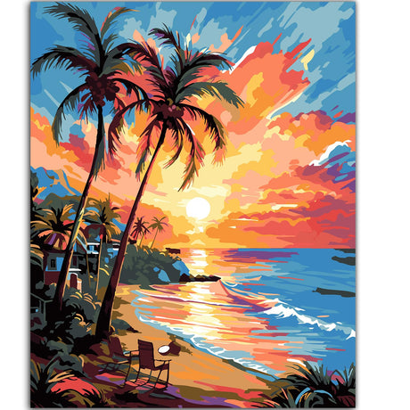 ZTOTZ Paint by Numbers Kit for Adults Beach Scenes,Adult Paint by Number Kits Beach,Sunset Beach Paint by Numbers 16X20 Canvas Without Frame,DIY Ocean Sunset Paint Number Set ZTOTZ