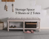Janoray Farmhouse Storage Bench Wooden Entryway Upholstered Tufted Ottoman Bench for Bedroom End of Bed Hallway Organizer, Beige Janoray