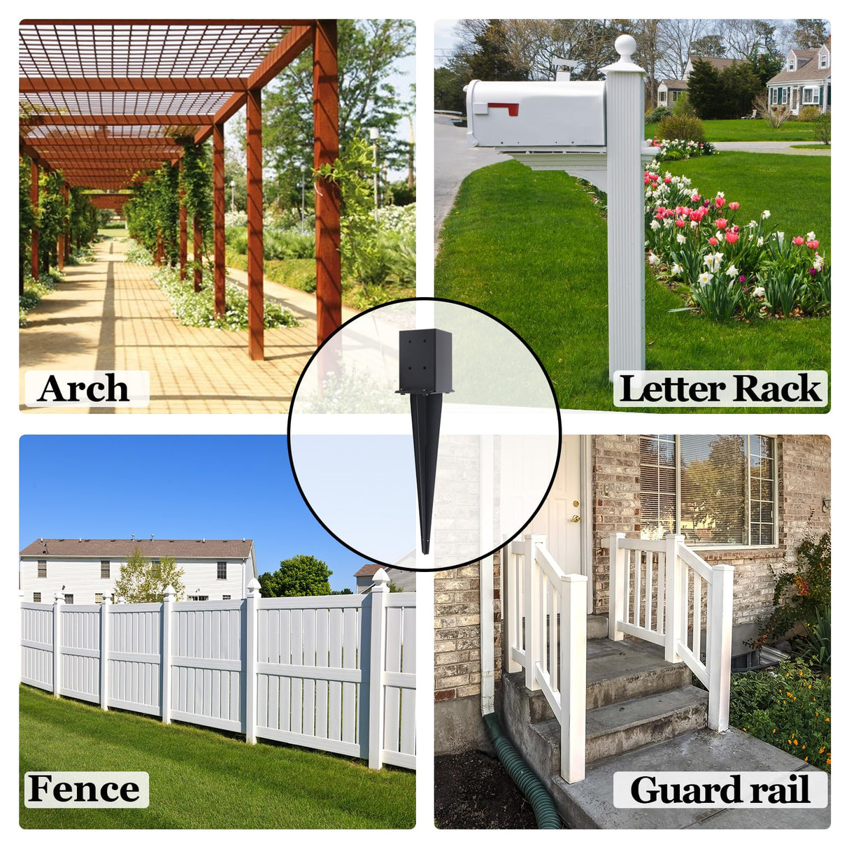 3 Pcs 4 "x 4 "Fence Post Anchors Ground Spike (Actual 3.6 ” X 3.6”)，Heavy Duty Metal Fence Stakes Post Base 22'' with Black Powder Coated Support for Mailboxes, Fences, Trellis Posts, Banners. Nrspp