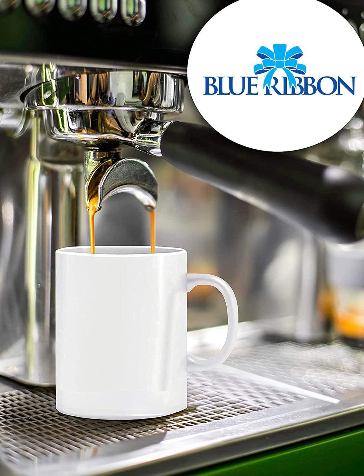 BLUE RIBBON White Sublimation Plain Blank Coffee Mug Hot Chocolate Mugs, Ceramic Mugs Hot Cocoa Mugs Mug Sets Pack of 2 15 oz BLUE RIBBON