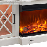OKD Farmhouse TV Stand with Fireplace, 70'' Entertainment Center Stand with 36" 3-Sided Glass Electric Fireplace for TVs Up to 80 in, with 2 Drawers & 2 Storage Cabinet for Living Room, Antique White OKD