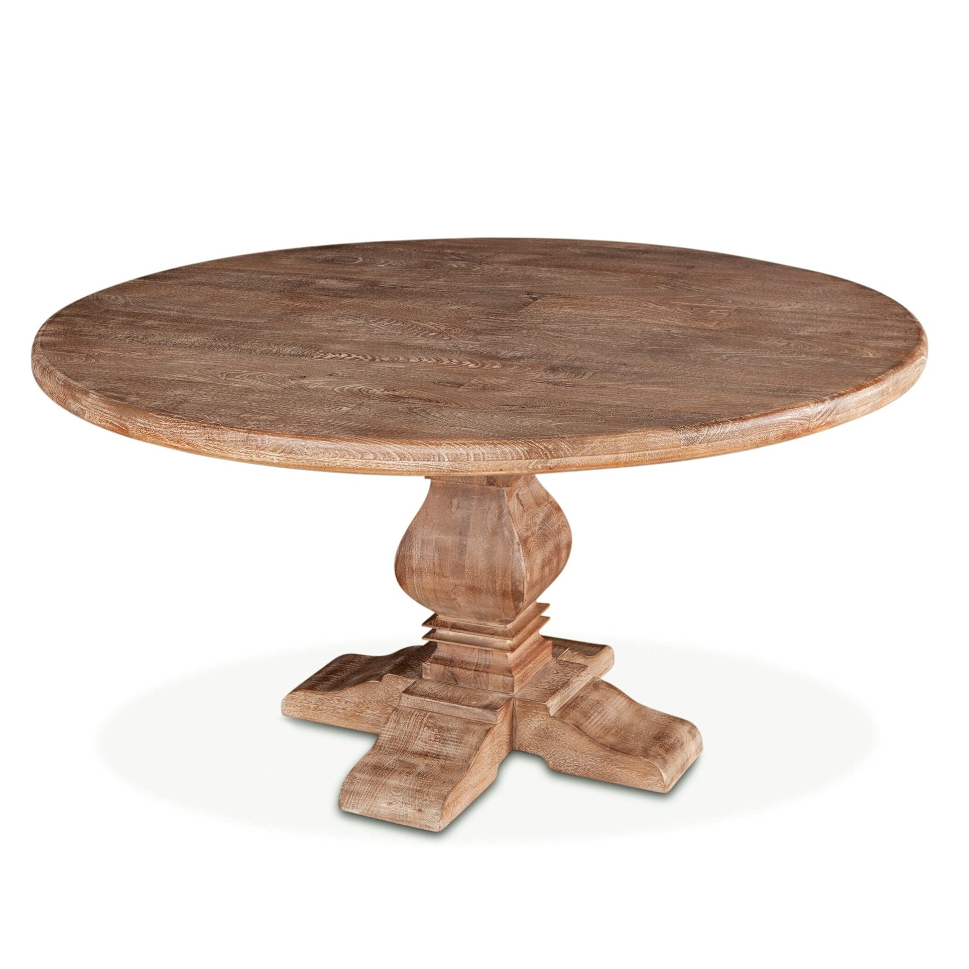 World Interiors Mango Wood Round Dining Table In Antique Oak - WoodArtSupply