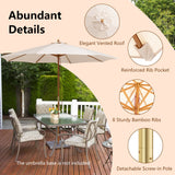 HAPPYGRILL 10 FT Wooden Patio Umbrella with Rope Pulley Lift, 8 Bamboo Ribs, 3 Adjustable Heights, Vented Roof, Outdoor Table Umbrella for Garden Poolside Backyard HAPPYGRILL