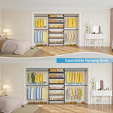 Timate P3 Closet System, Expandable Wall Mounted Closet System with 6 Adjustable Shelves & 4 Expandable Hanger Rods, Industrial Pipe Clothing Rack for Hanging Clothes, Fits Spaces 6'4"-9'3", Black Timate