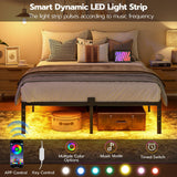 HOOBRO Queen Bed Frame with Smart LED Lights and Integrated Charging Station HOOBRO