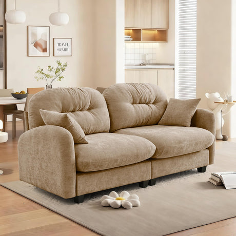 74" Sectional Cloud Sofa 2-Seater - Plush Double-Tone Chenille Loveseat with Pillows, Space-Saving Apartment Couch for Small Living Room,Camel SoarTalent