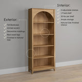 Prepac Ark 78" Tall 5-Tier Arched Bookcase in Natural Oak Veneer, Modern Storage Accent Bookshelf with 3 Adjustable Shelves for Home, Office, Living Room, Bedroom 78”H x 32”W x 13”D Prepac