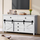 YITAHOME 54" Farmhouse Dresser for Bedroom, Large Modern Chest of Drawers, Wood Rustic Dresser TV Stand with 5 Drawers & 2 Sliding Barn Doors for Living Dining Room, Entryway, Hallway YITAHOME