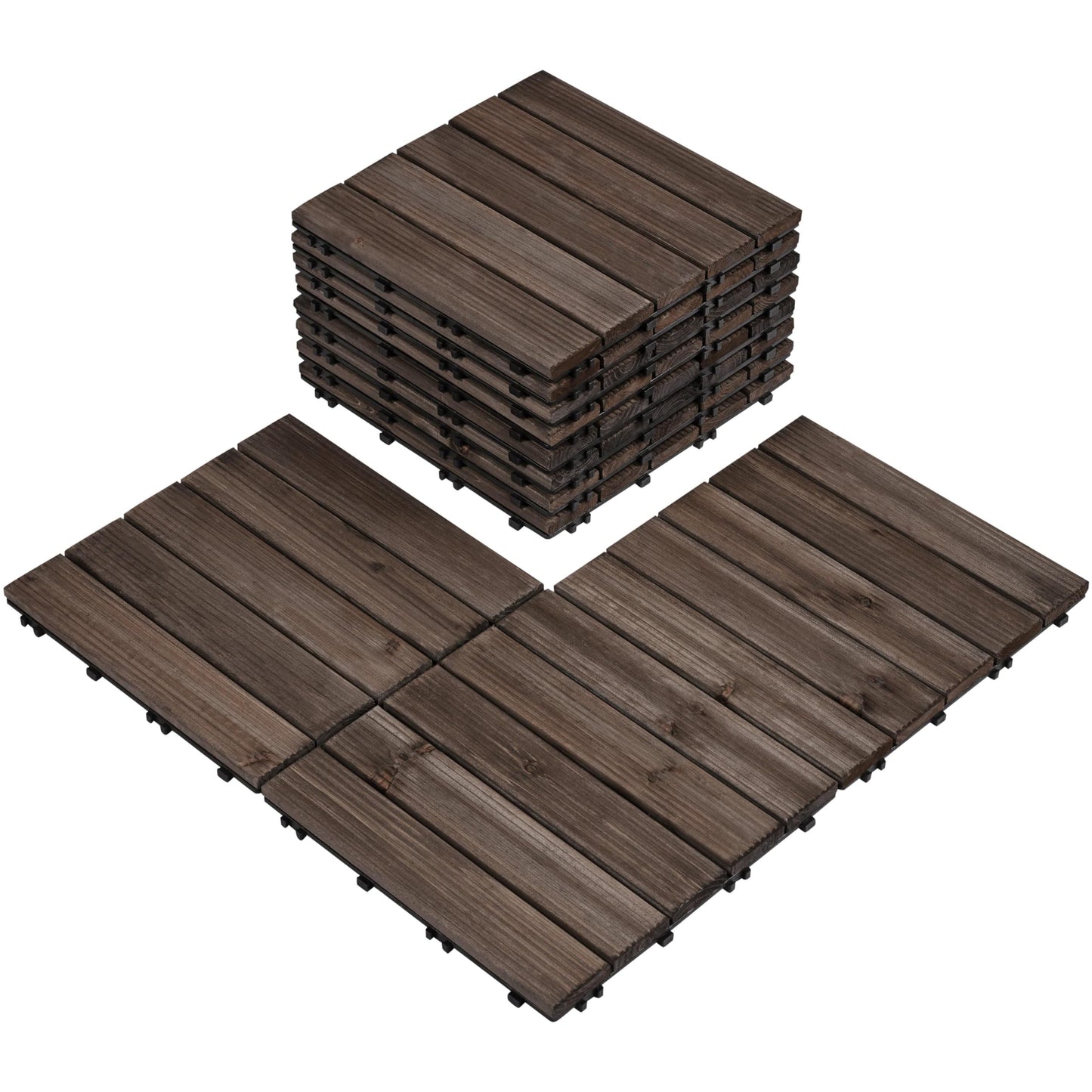 Topeakmart 12 x 12in Patio Tiles Wood Floor Deck Tiles Interlocking Wooden Composite Decking Floor Tiles Outdoor for Garage Patio Garden Deck Poolside Black 11PCS - WoodArtSupply