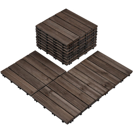 Topeakmart 12 x 12in Patio Tiles Wood Floor Deck Tiles Interlocking Wooden Composite Decking Floor Tiles Outdoor for Garage Patio Garden Deck Poolside Black 11PCS Topeakmart