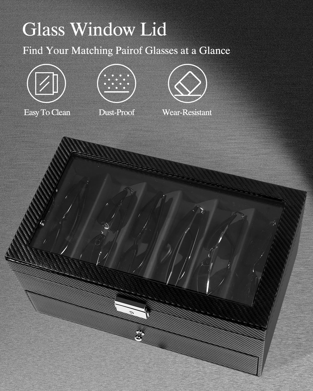 GUKA 2-layer Sunglasses Storage Organizer, 12 Slots Leather Sunglass Box Multiple Pairs Eyeglass Display Case for Women Men, Gift Idea (Black+Black) GUKA