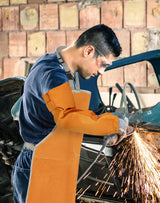 QWORK Welding Apron& Sleeves, Welding Work Protectors Set, Heat and Flame Resistant Leather Work Shop, Blacksmith Protective or Safety Clothing, Welders, Fireplace, Gardening, BBQ Apron, Bib Apron QWORK