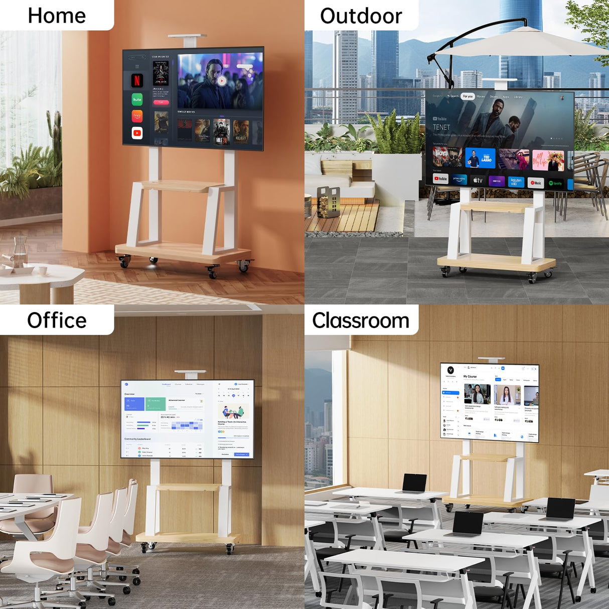 Mobile TV Stand Rolling TV Cart with Wheels for 32-75 Inch Flat/Curved Led/LCD/OLED Portable Floor TV Stand with Shelf, Height Adjustable Heavy-Duty Holds up to 180lbs,Max VESA 600 * 400mm (White) BEISHI