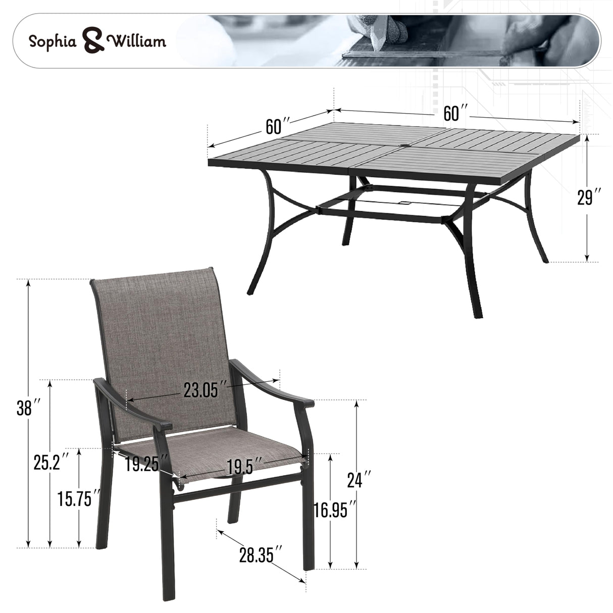 Sophia & William Patio Dining Set 9 Pieces, 8 Quick Dry Textilene Chairs and 1 Large Square Outdoor Dining Table, Durable All-Weather Patio Furniture for Lawn, Park, and Courtyard Support 350lbs Sophia & William