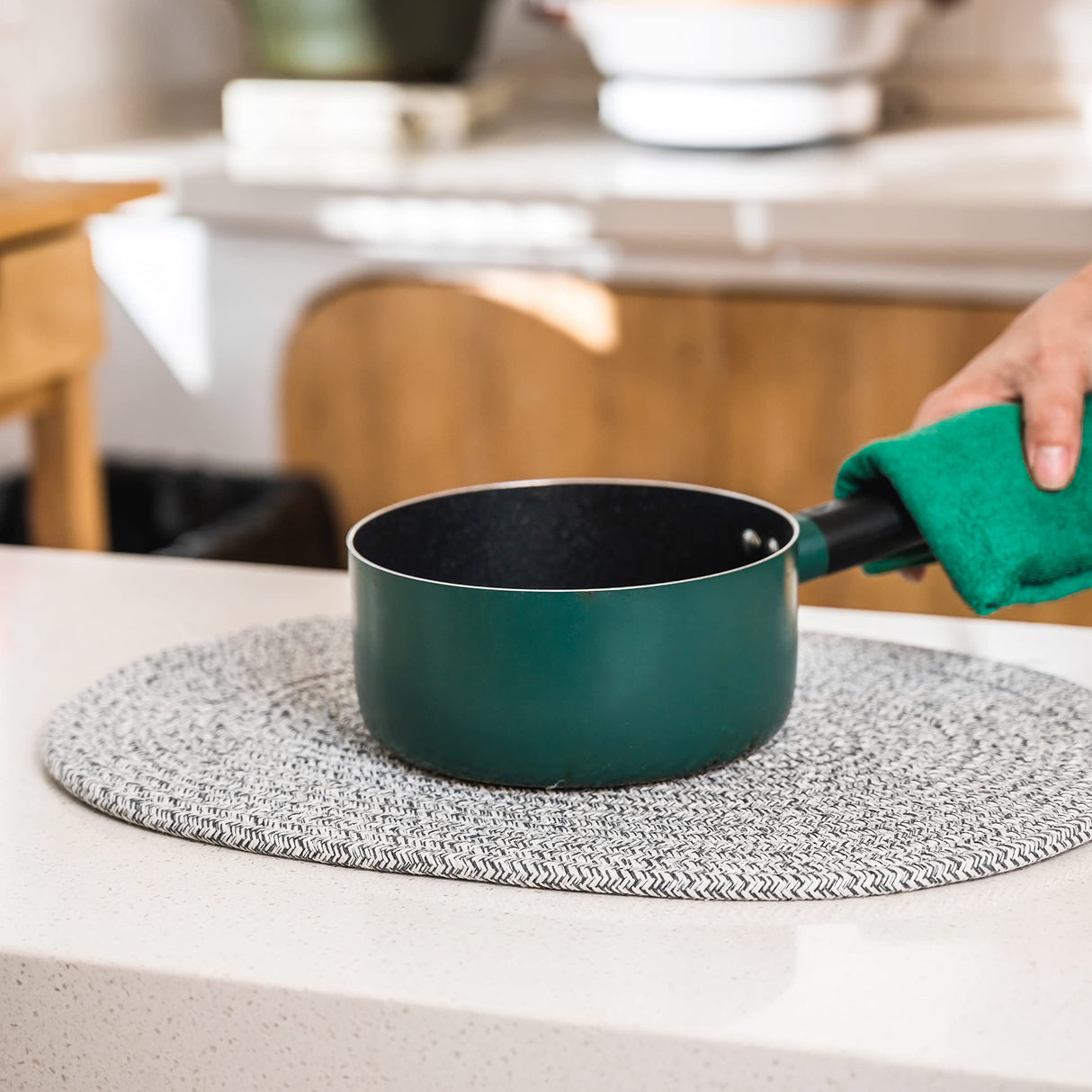 ART pinecone Placemats Set of 6 Oval – Woven Boho Farmhouse Table Mats for Dining Table for 6, Kitchen Decor, Washable and Handmade Rustic Table Accessories (Oval, Gray Mixed) ART pinecone