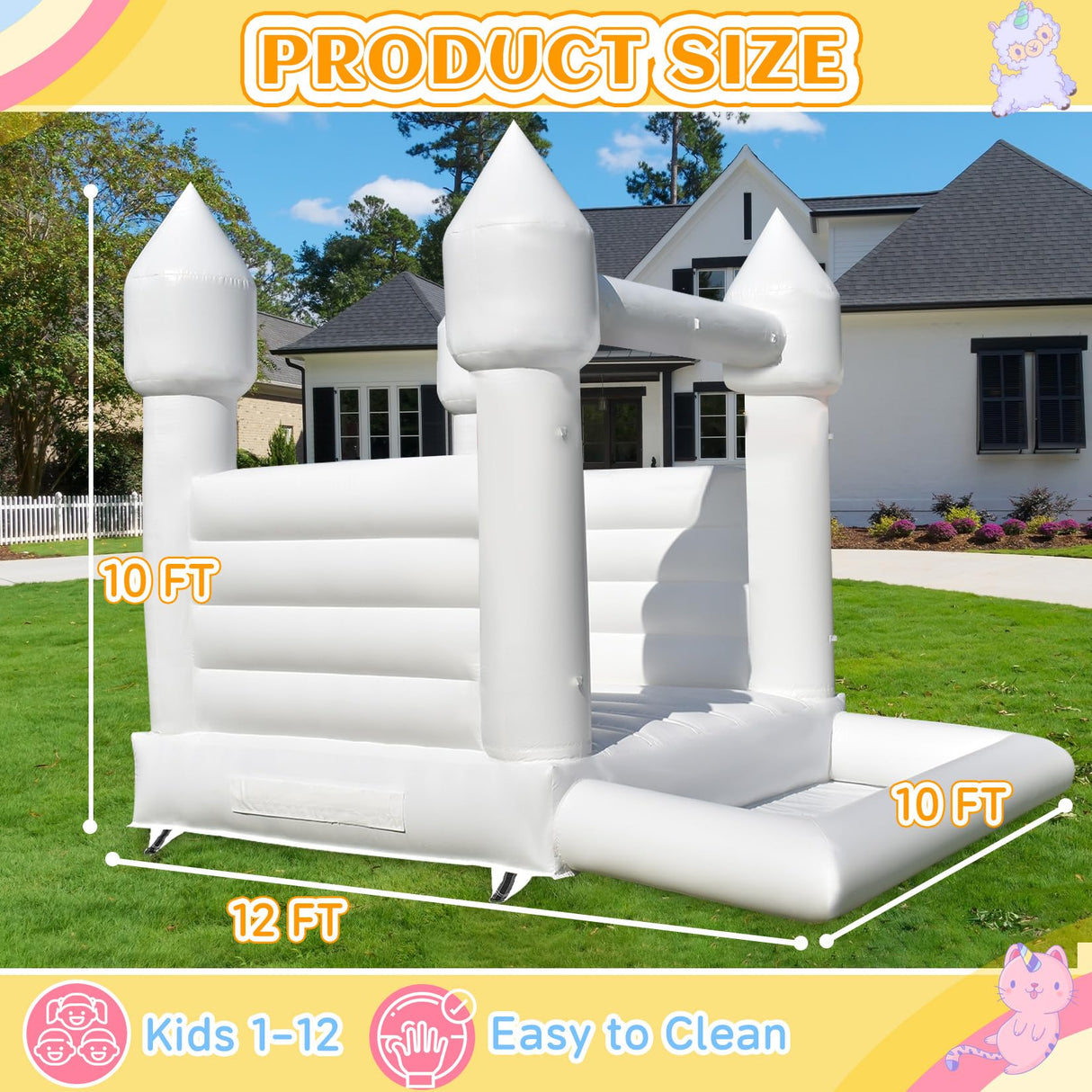 Inflatable White Bounce House for Kids,12x10x10ft Inflatable Bounce House with Ball Pit & Blower,Indoor/Outdoor PVC Jumping Bouncy Castle for Kids Birthday Party, Wedding, Backyard Yiersanwin